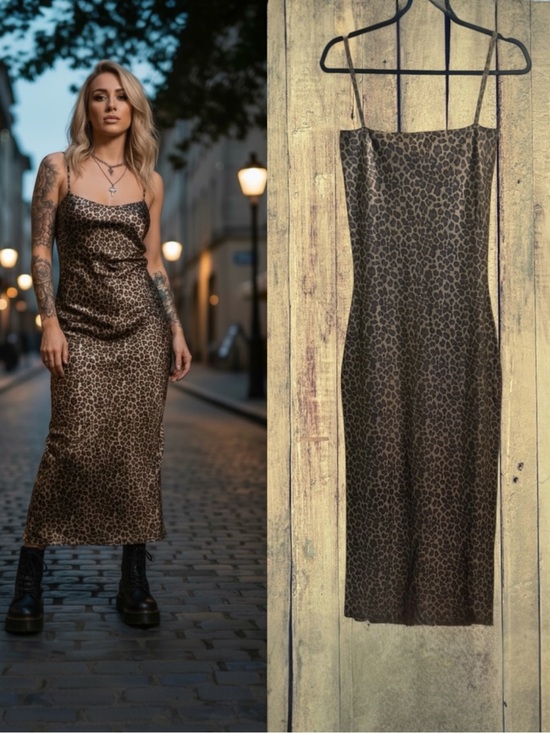 Zara Dresses & Skirts - Zara Leopard Print Strappy Foil Knit Midi Animal Print Slip Dress Medium NWT